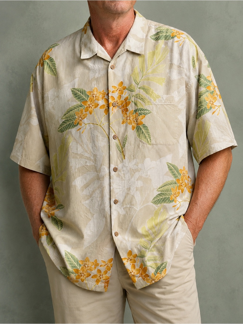Vintage Tommy Bahama 100% Silk Hawaiian Shirt 3XB Floral Jacquard